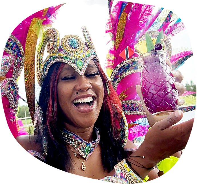 Trinidad Sour cocktail dancer in traditional Trinidad carnival wear