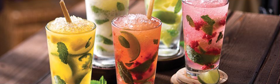 Hand-Crafted Drinks Five hand-crafted tropical mojito cocktails from Bahama Breeze Island Grille